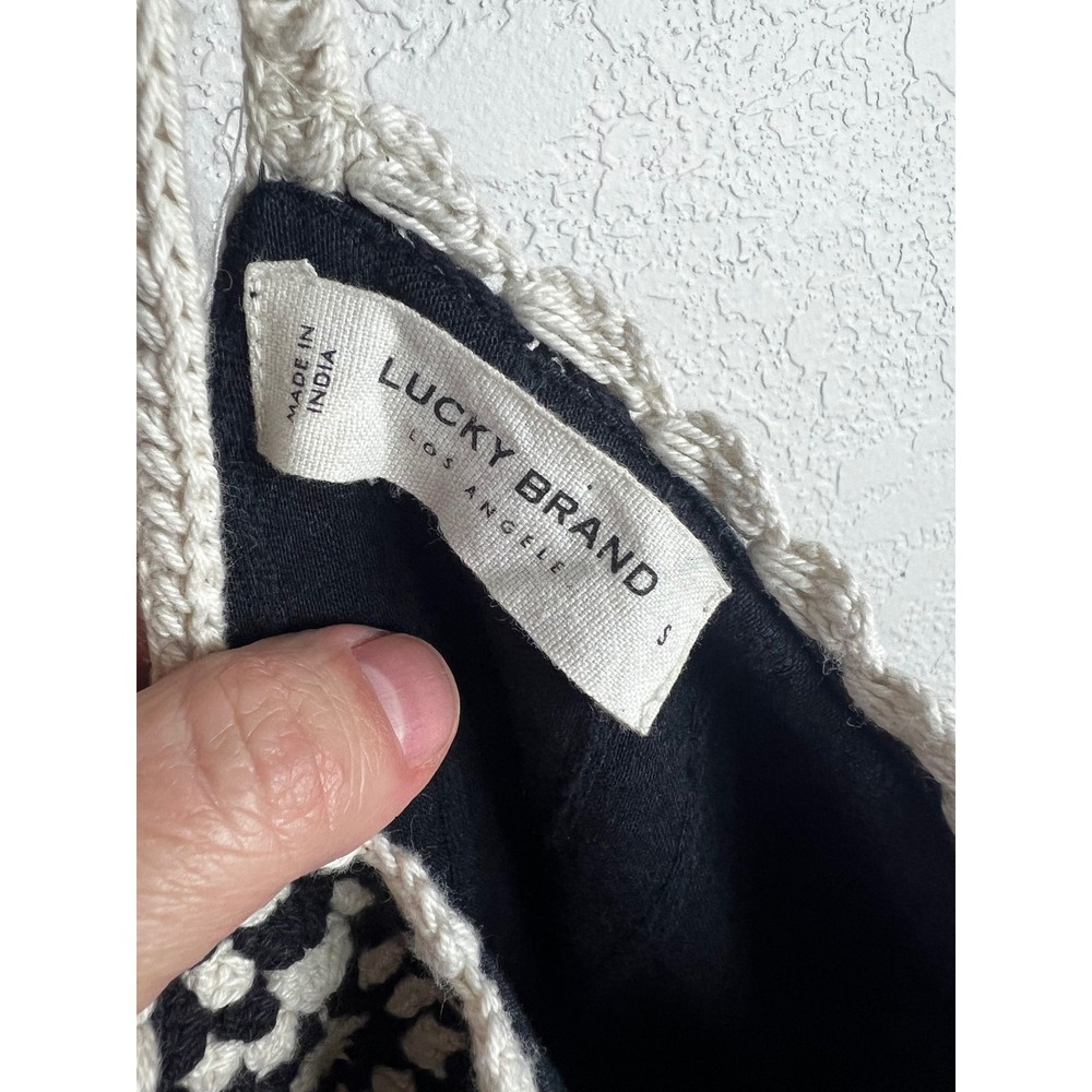 Lucky Brand Navy White Crocheted Romper Size Small Granny Squares One Piece NEW - Picture 5 of 13